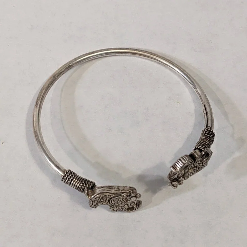 QVC Sterling Silver .925 Elephant Bypass Cuff Bracelet Antiqued Ornate Filigree